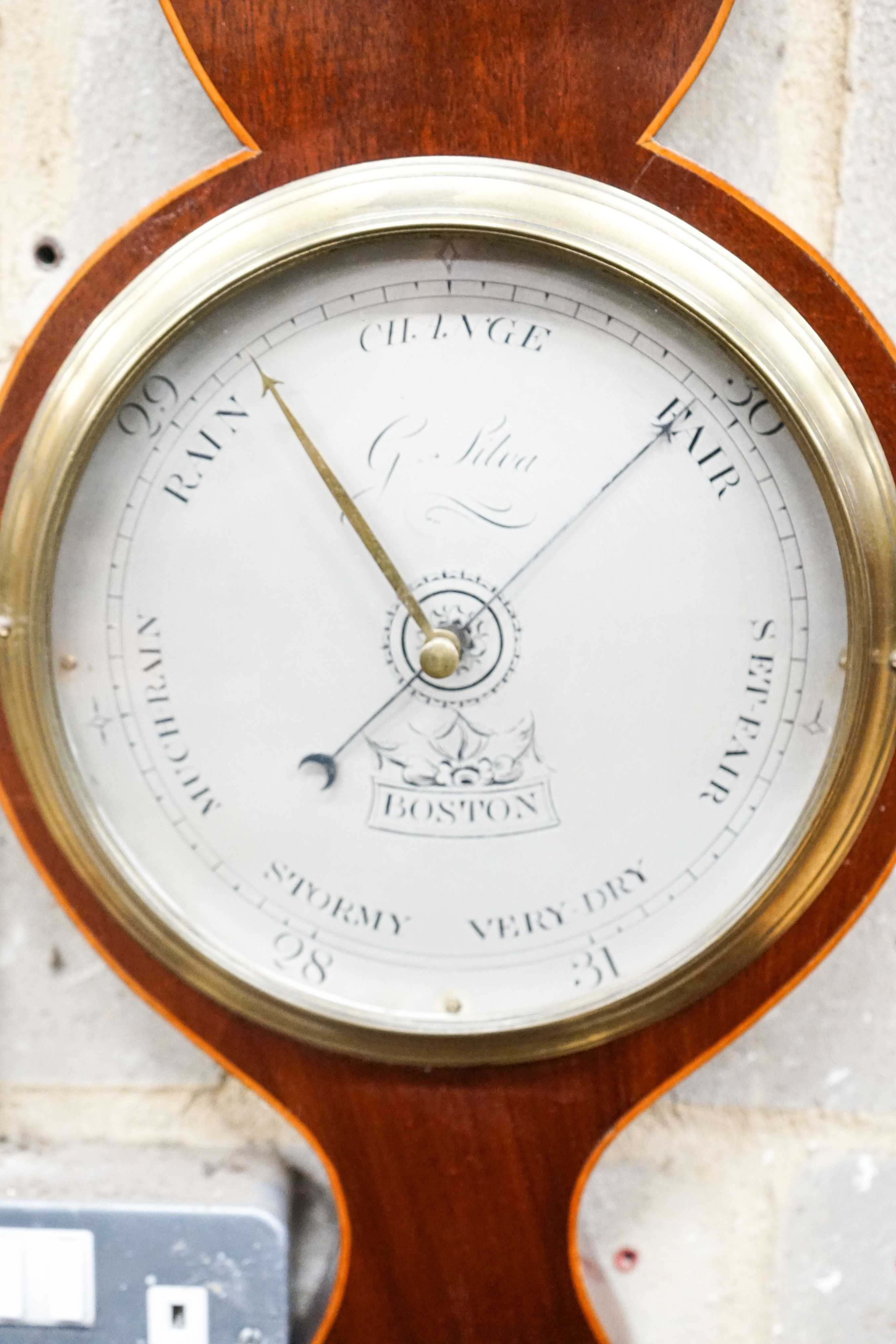 A George III inlaid mahogany wheel barometer, marked Silva, Boston, height 98cm